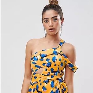 Asos Design Twist and Cut Out Midi Dress Bright Abstract Print Size US 12